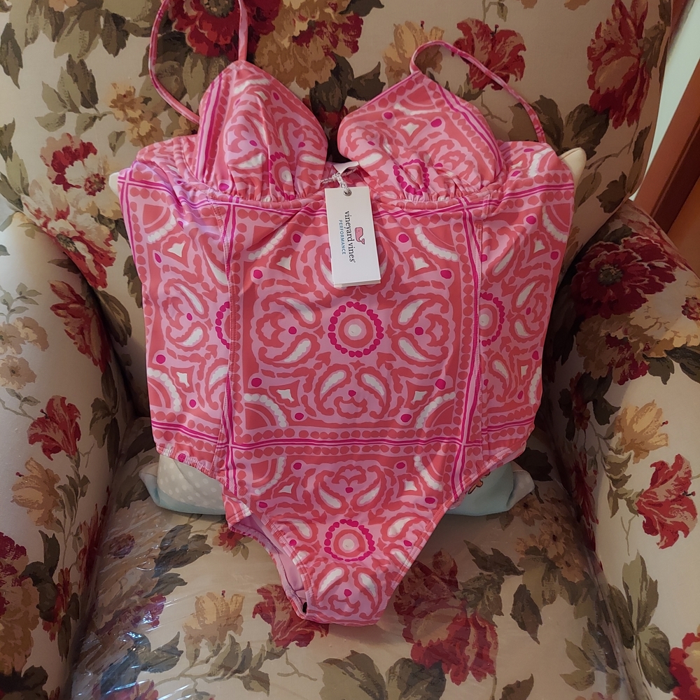 Vineyard Vines Pink Patterned One Piece Swimsuit